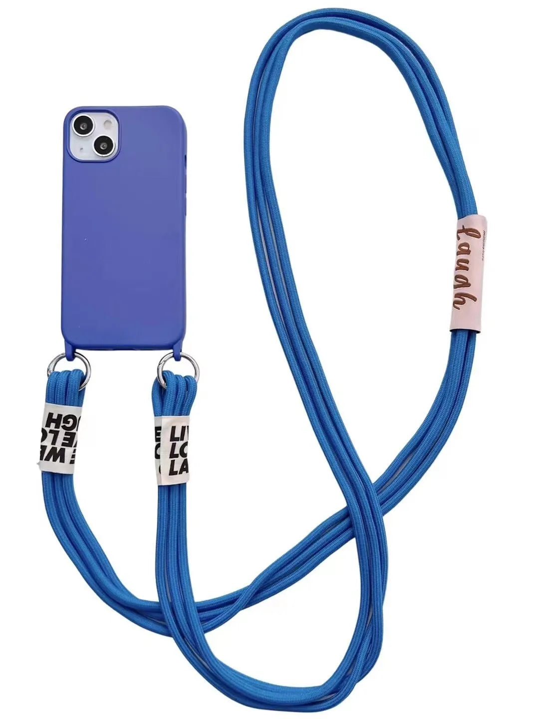 Diagonal lanyard silicone phone case in brown with grey strap for iPhone models