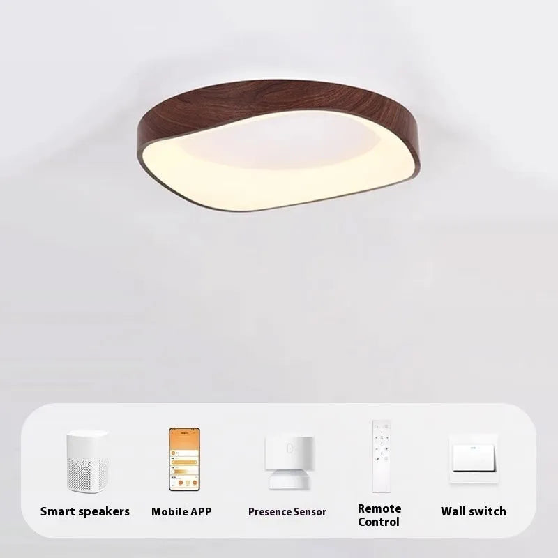 Mid-ancient full spectrum intelligent ceiling lamp in walnut colour for bedroom study use