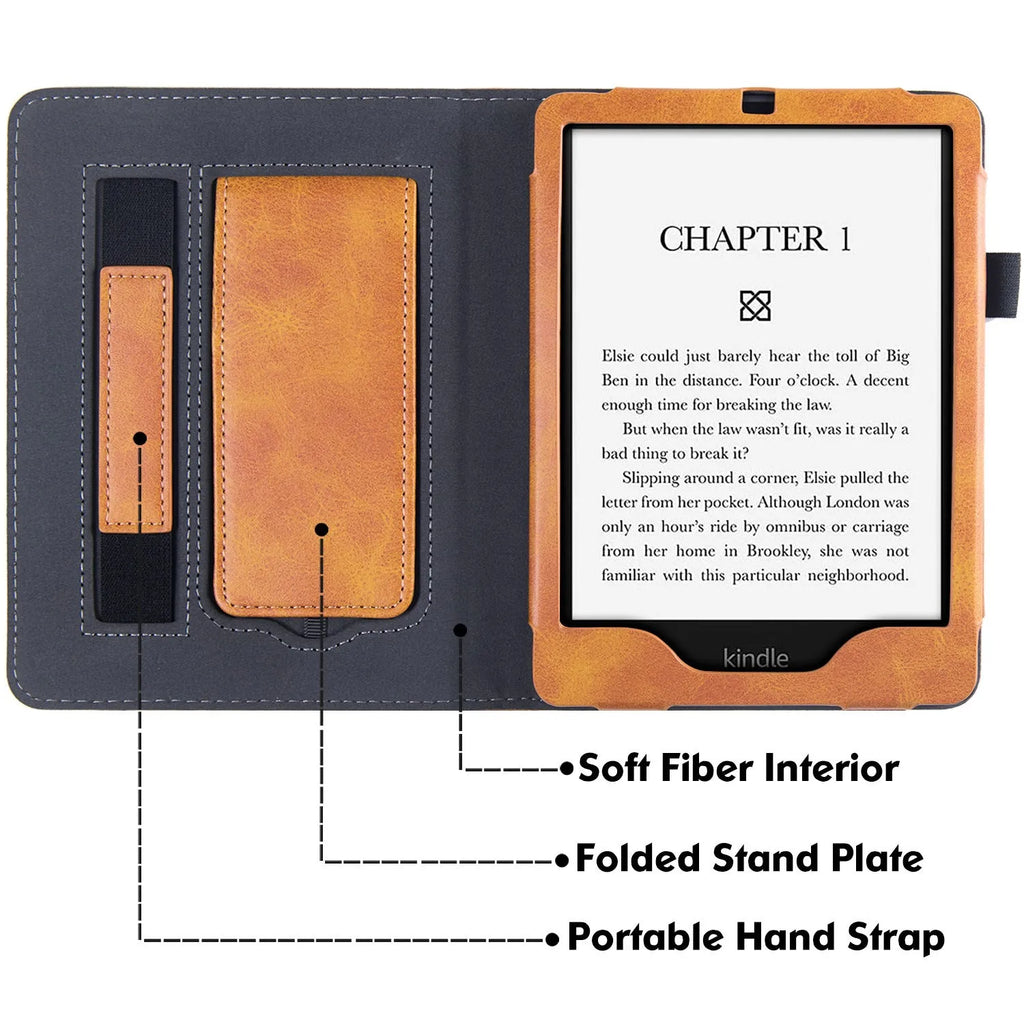 Kindle Paperwhite 5 leather case with integrated wrist strap bracket in multiple colour options