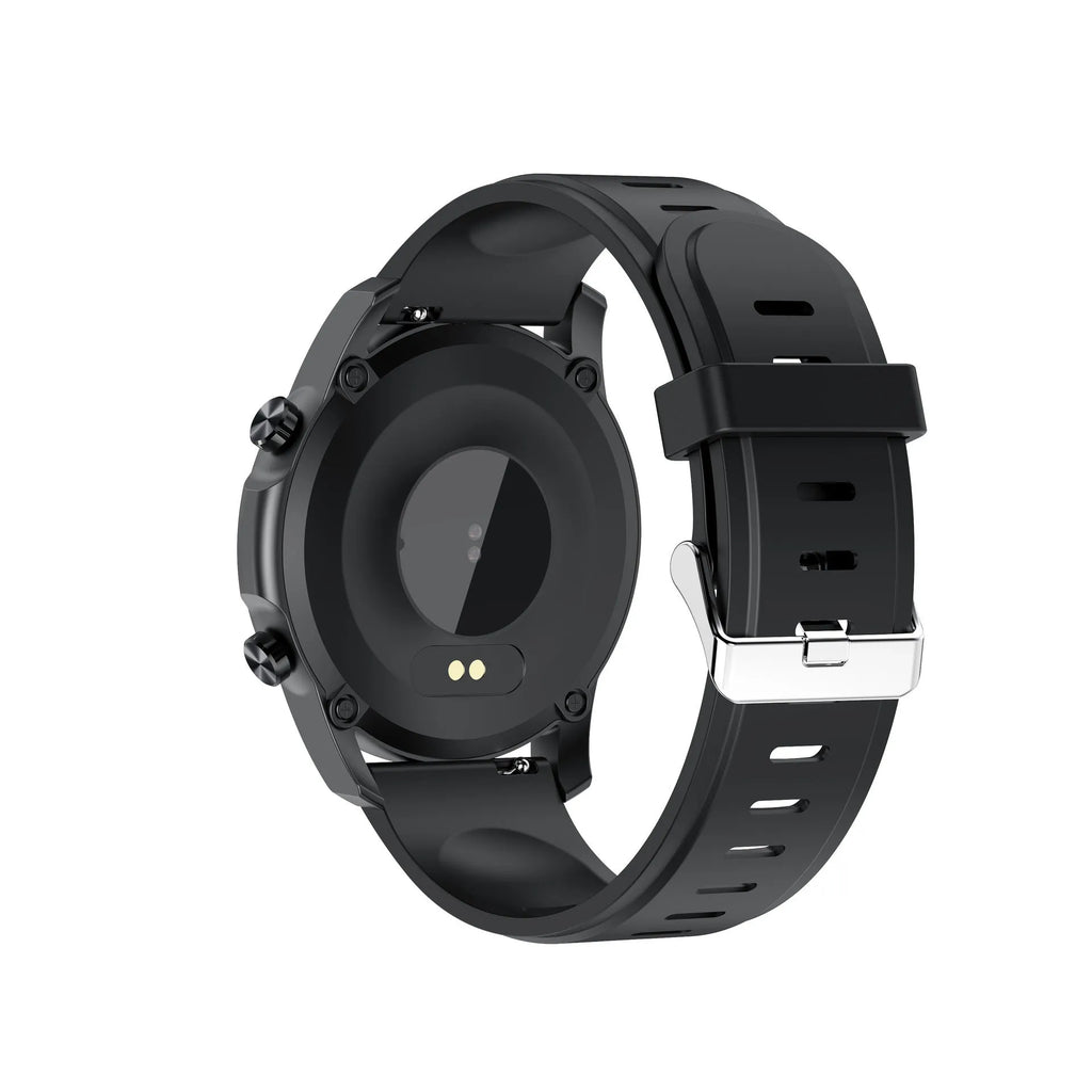 Youth2 Body Temperature Smart Bracelet in black or grey with 1.3-inch touchscreen on wrist.