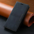 Samsung flip leather phone case in black with magnetic closure and built-in kickstand bracket