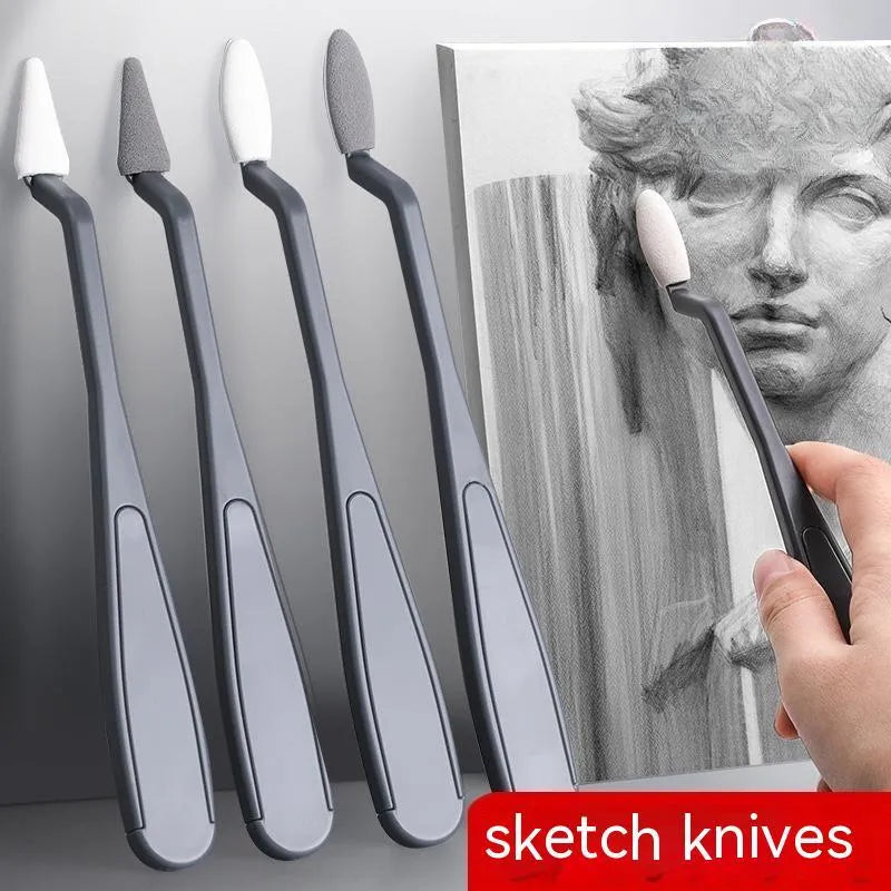Plastic fluorescent pen eraser smear tip art correction tool on a sketchbook.