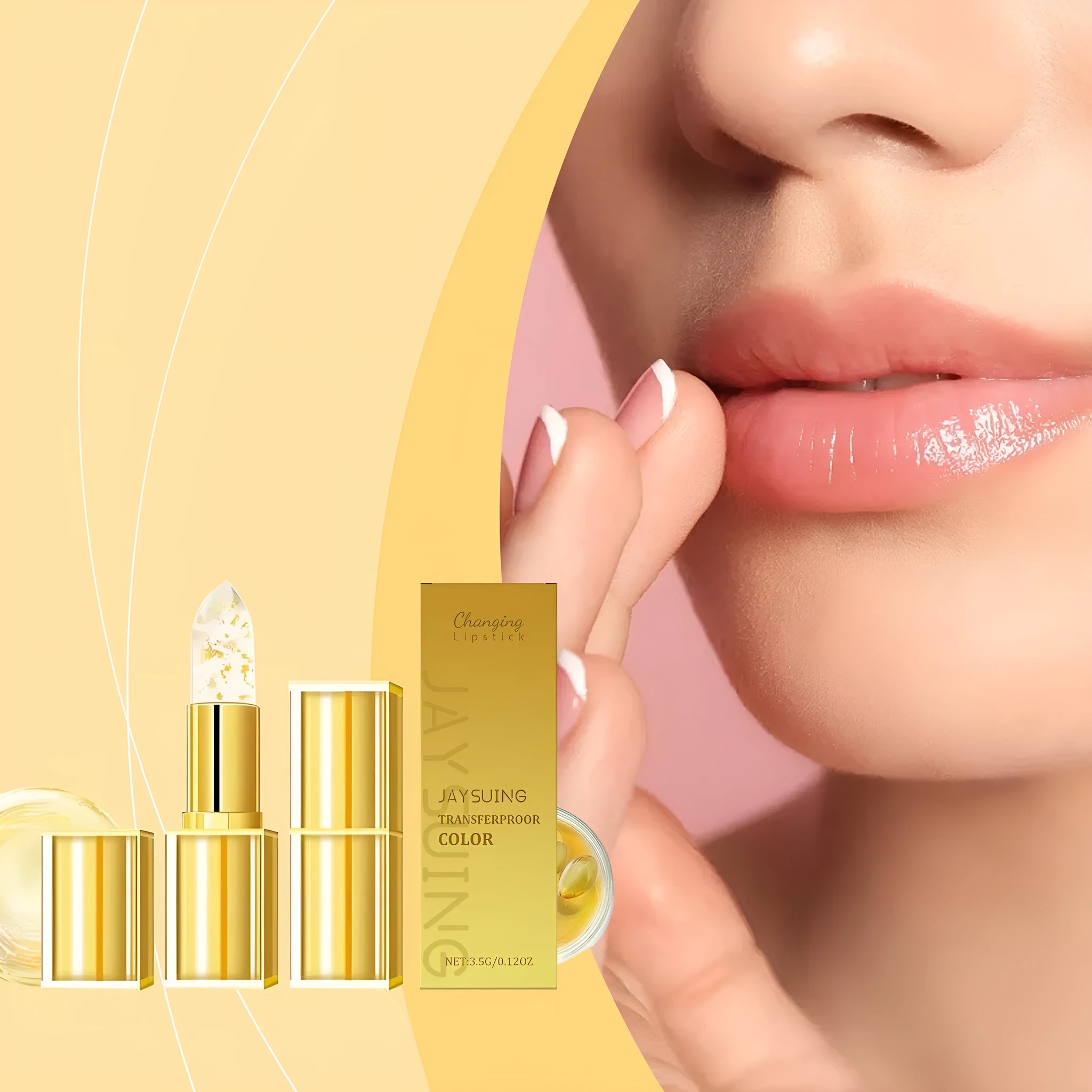 Gold foil nourishing lipstick in a case with 3.5g net content.