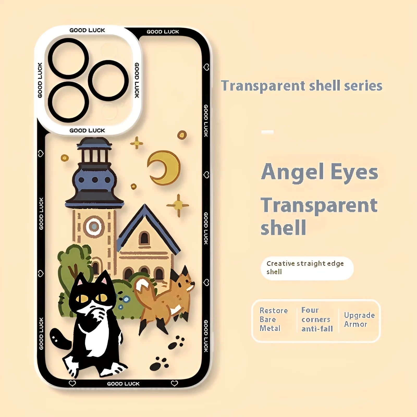 Transparent cat eye silicone phone case with UV printed cat pattern, drop-resistant, fits Apple iPhone