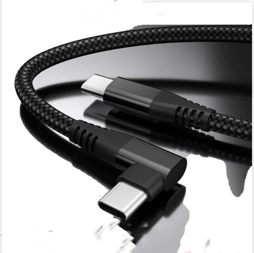 Double-headed charging cable with woven exterior, Lightning and Type-C ends, black colour, available in 1m 2m 3m