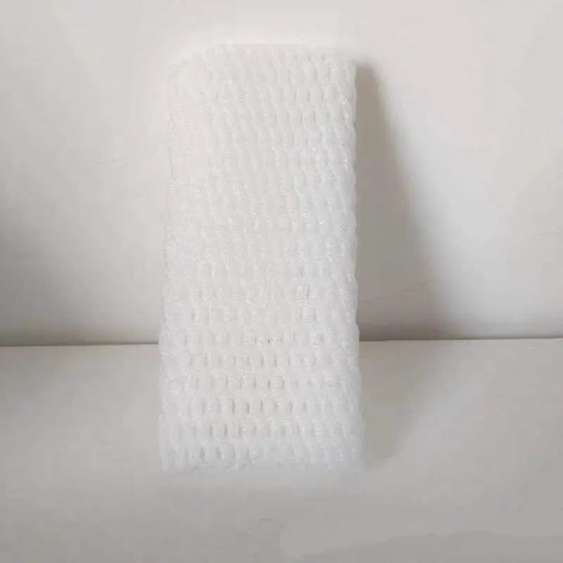 White foam net cover for fruit protection shown in various sizes on a table.