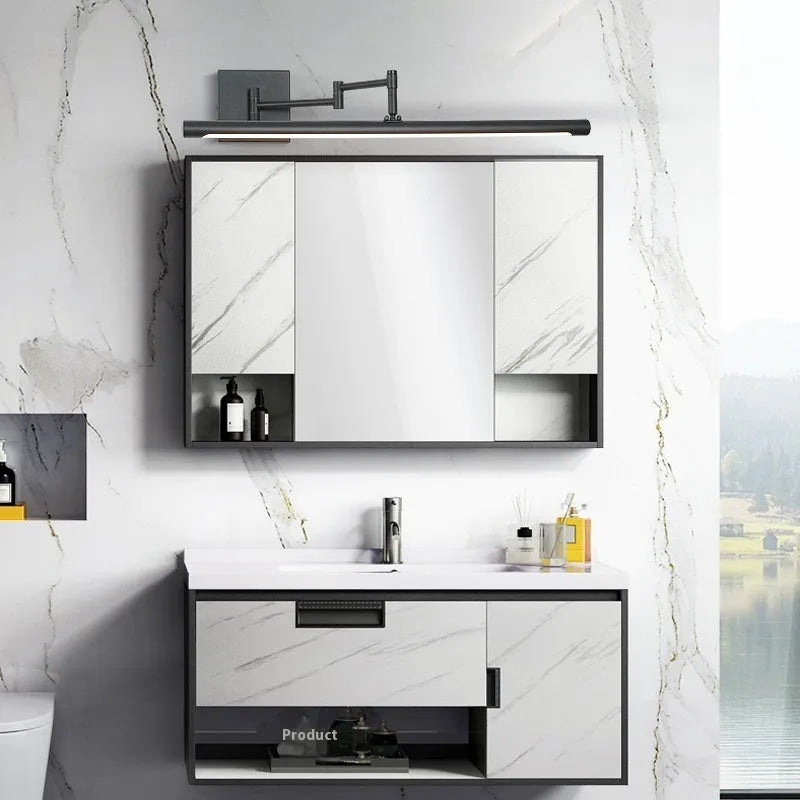 Modern simple style LED illuminated bathroom mirror cabinet in Sand Black or Sand White finish.