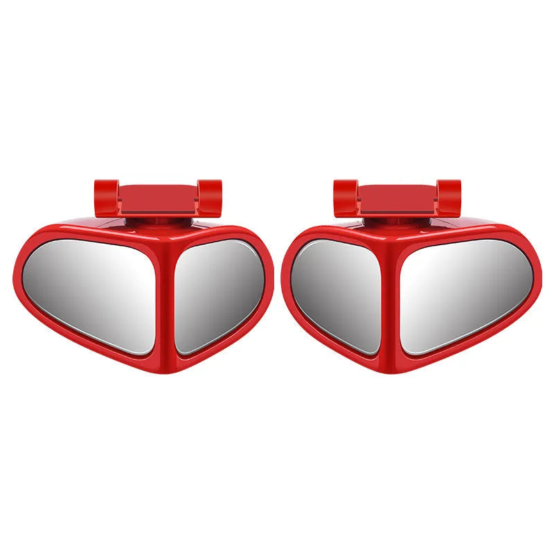 Adjustable wide-angle car reversing mirror in black, shown with adhesive backing.