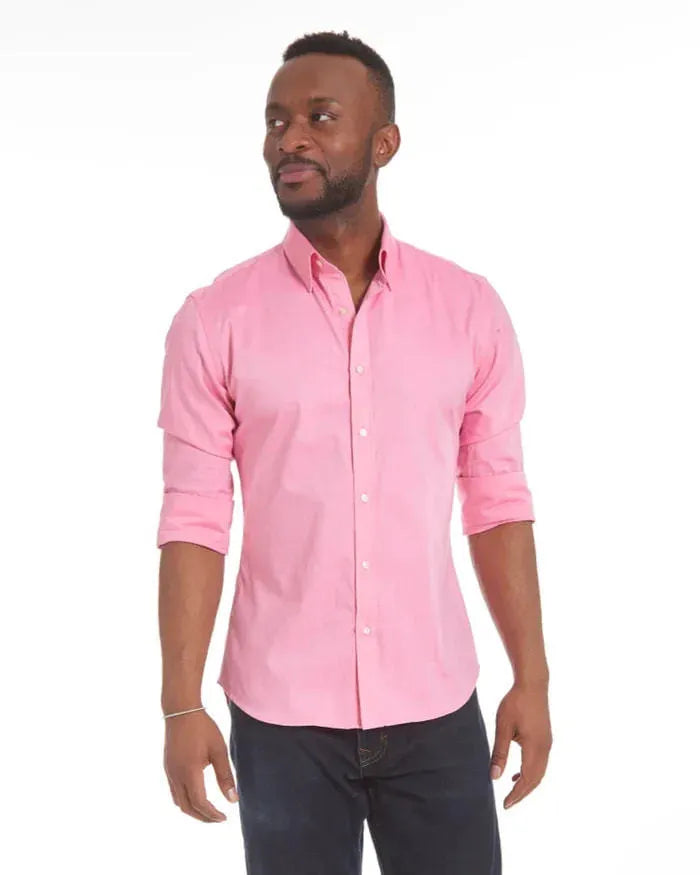 Men's long sleeve zipper shirt with lapel collar, solid colour cotton blend, slim fit, front zipper and button detail