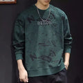 Men's round neck print sweatshirt, long sleeve, loose fit, wool lining, brown colour