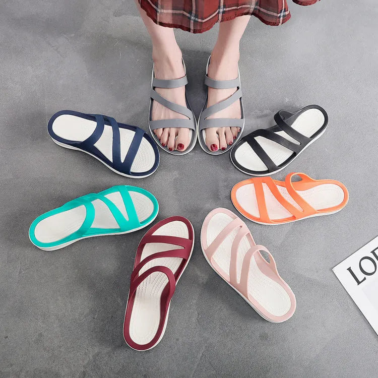 Breathable women's casual sandals in red, purple, blue, black, grey or pink, sizes 36-41.