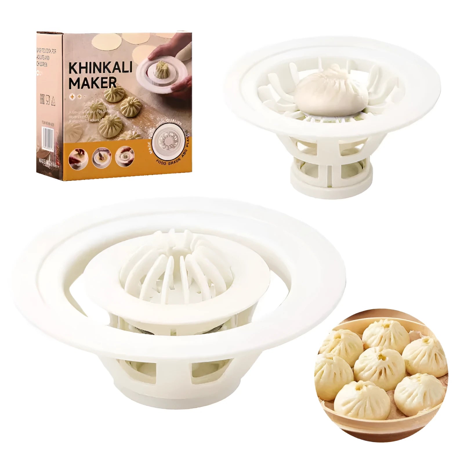 Black Jinkali 4-piece steamed bun and dumpling mould set for kitchen use