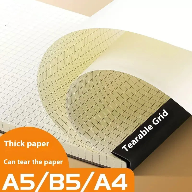 Set of A5, B5, and A4 writing pads showing blank, grid, and horizontal line page styles.
