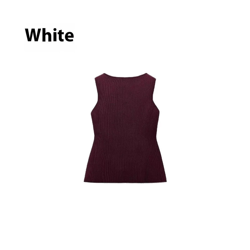 Dark red slim-fit cardigan vest with gold buttons and a 3D textured pattern, laid flat.