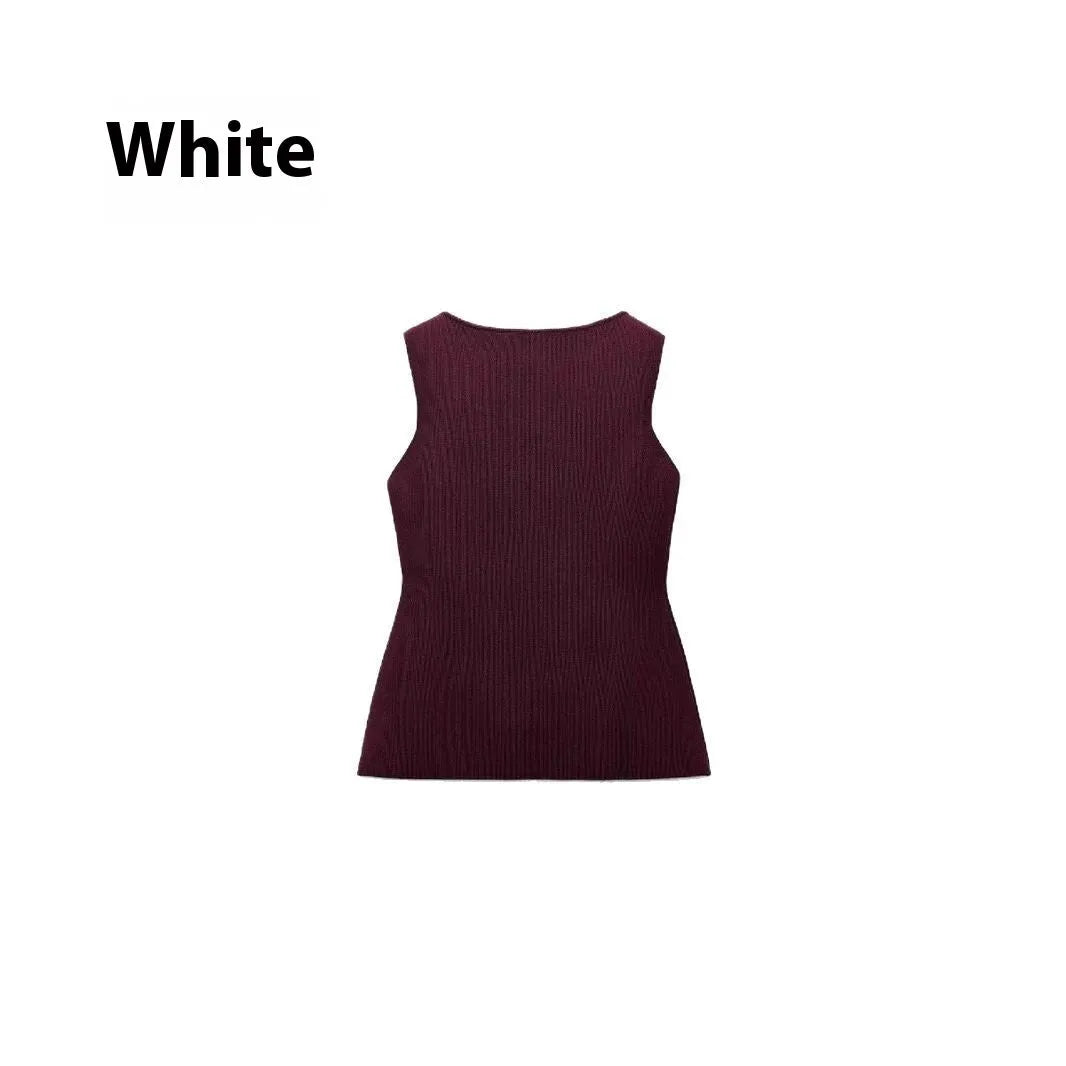Dark red slim-fit cardigan vest with gold buttons and a 3D textured pattern, laid flat.