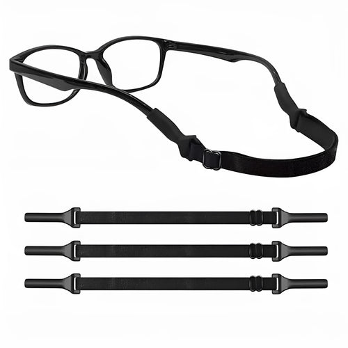 Black adjustable glasses anti-slip cord with silicone end hooks for earpieces.