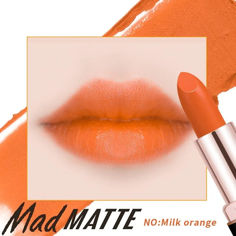 Fey Beauty non-stain matte lipstick in simple case, shades include cameo brown and milk tea colour.