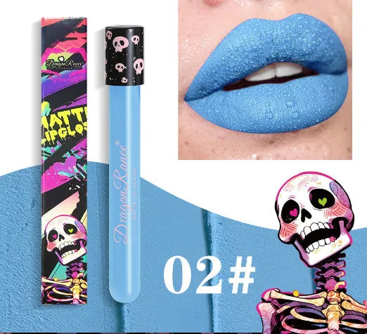 Halloween creative makeup lip gloss in skull test tube with matte gold silver finish