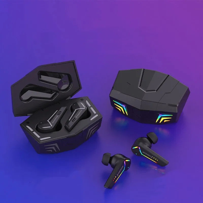 Black wireless TWS Bluetooth headset with earplug design for gaming and sports