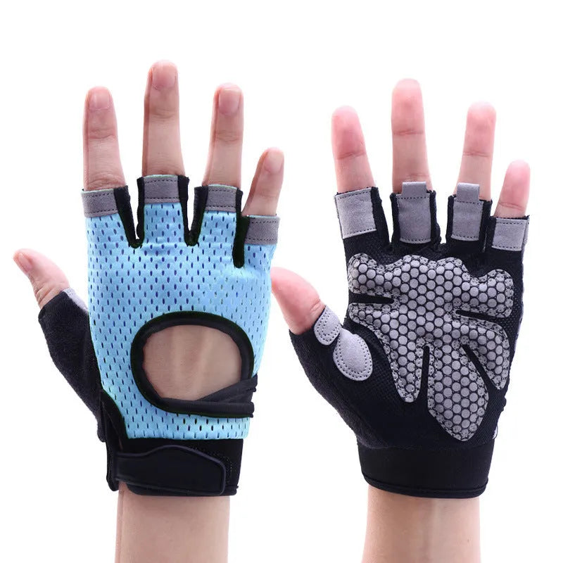 Nylon fitness gloves in black with wristband for dumbbell and horizontal bar exercises