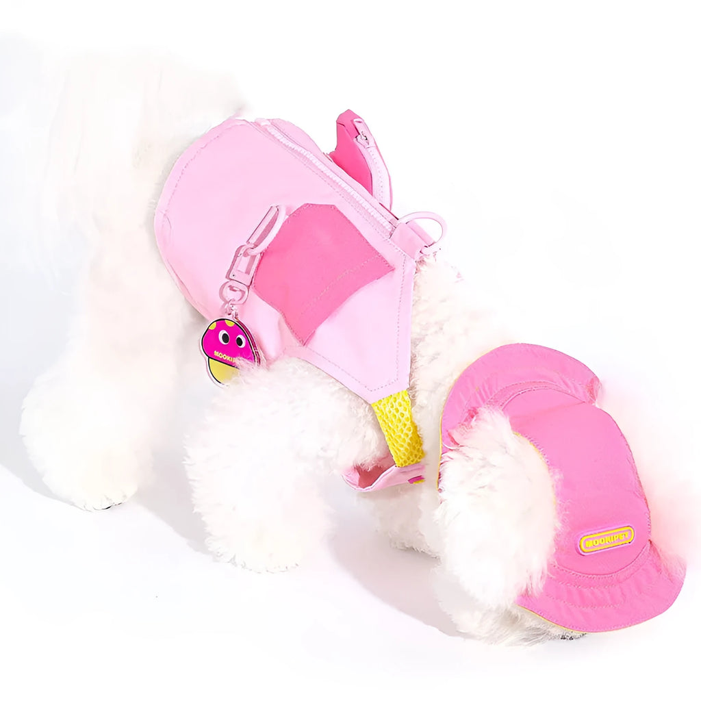 Pink polyester dog vest for small breeds on mannequin showing torso coverage