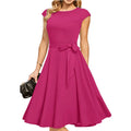 Sleeveless lace-up waist dress with oversized swing skirt in twisted silk fabric