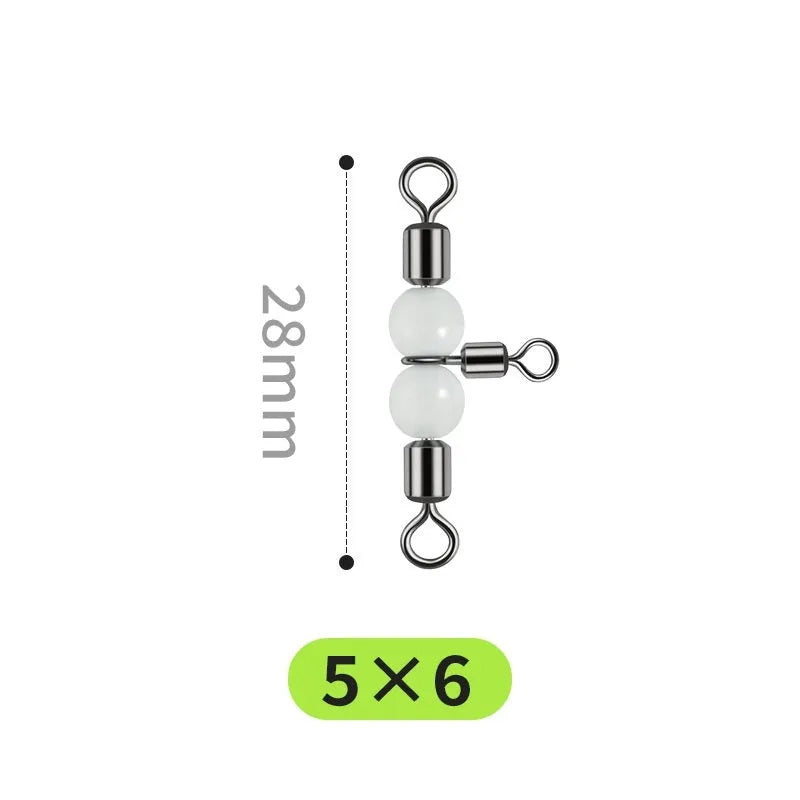 Copper fishing lure accessories showing luminous T-type balance fork with three-fork swivel beads and eight connection rings