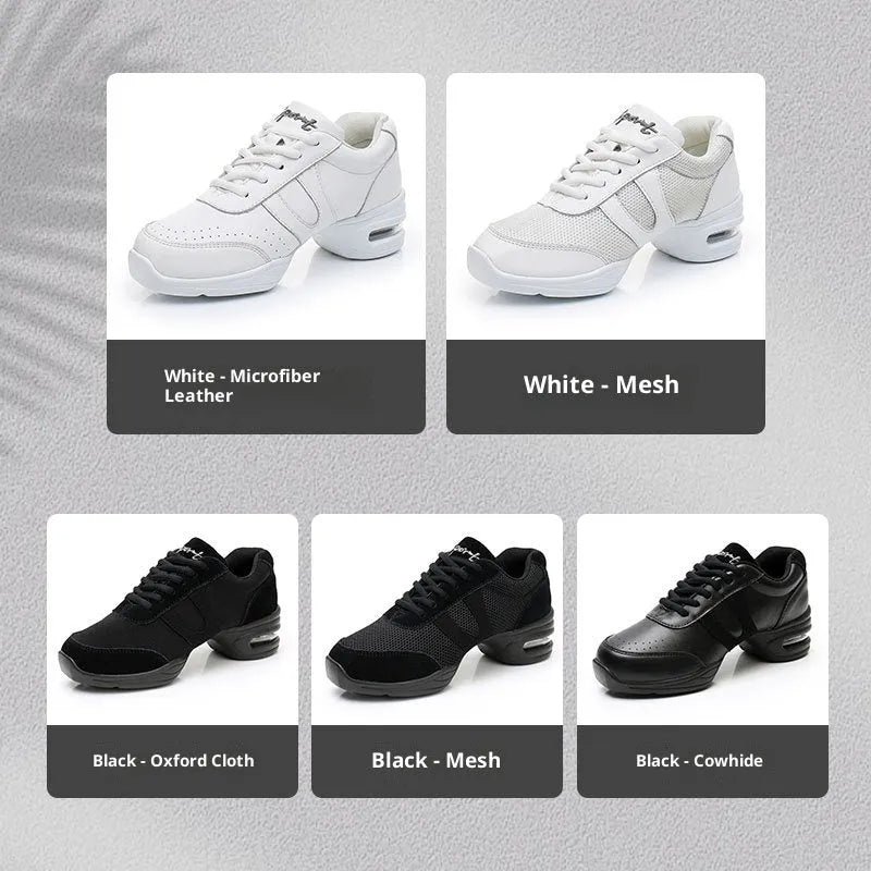 Women's white mesh modern dance shoes with polyurethane sole for dance and running