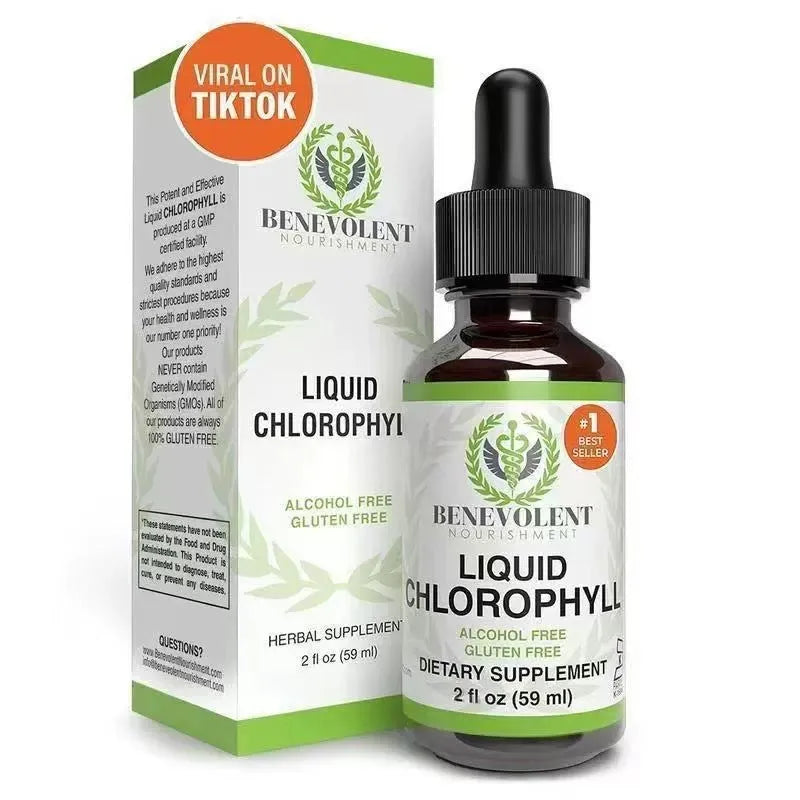 60ml bottle of natural mint-flavoured liquid chlorophyll drops with dropper for adult intestinal care