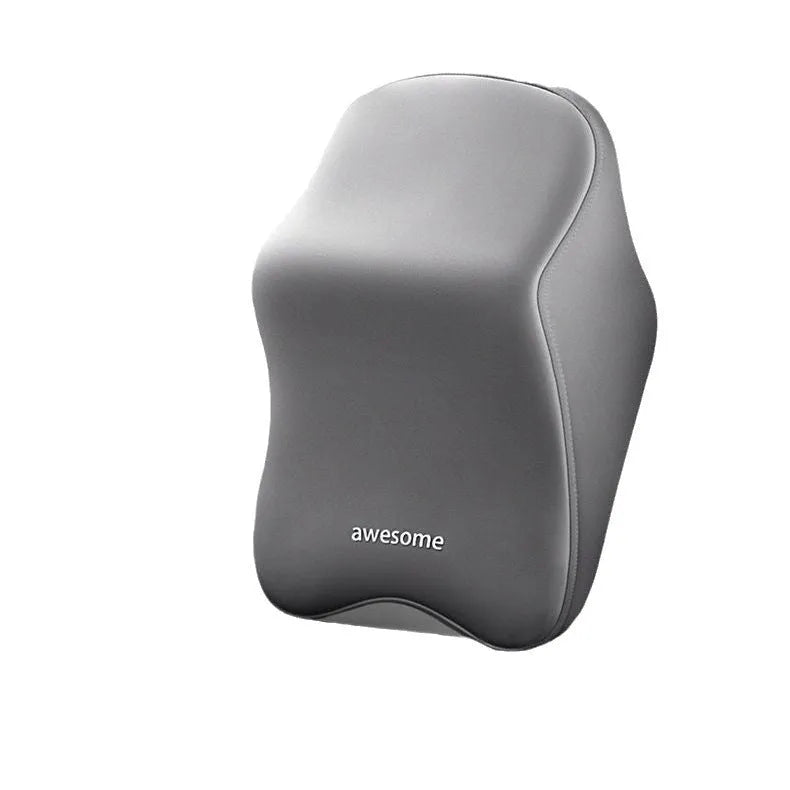 Memory foam car neck pillow and lumbar support cushion set in grey.
