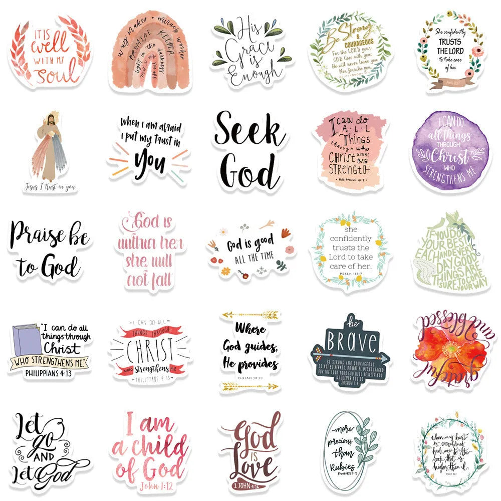 Pack of 50 assorted graffiti design stickers on adhesive paper for decoration.