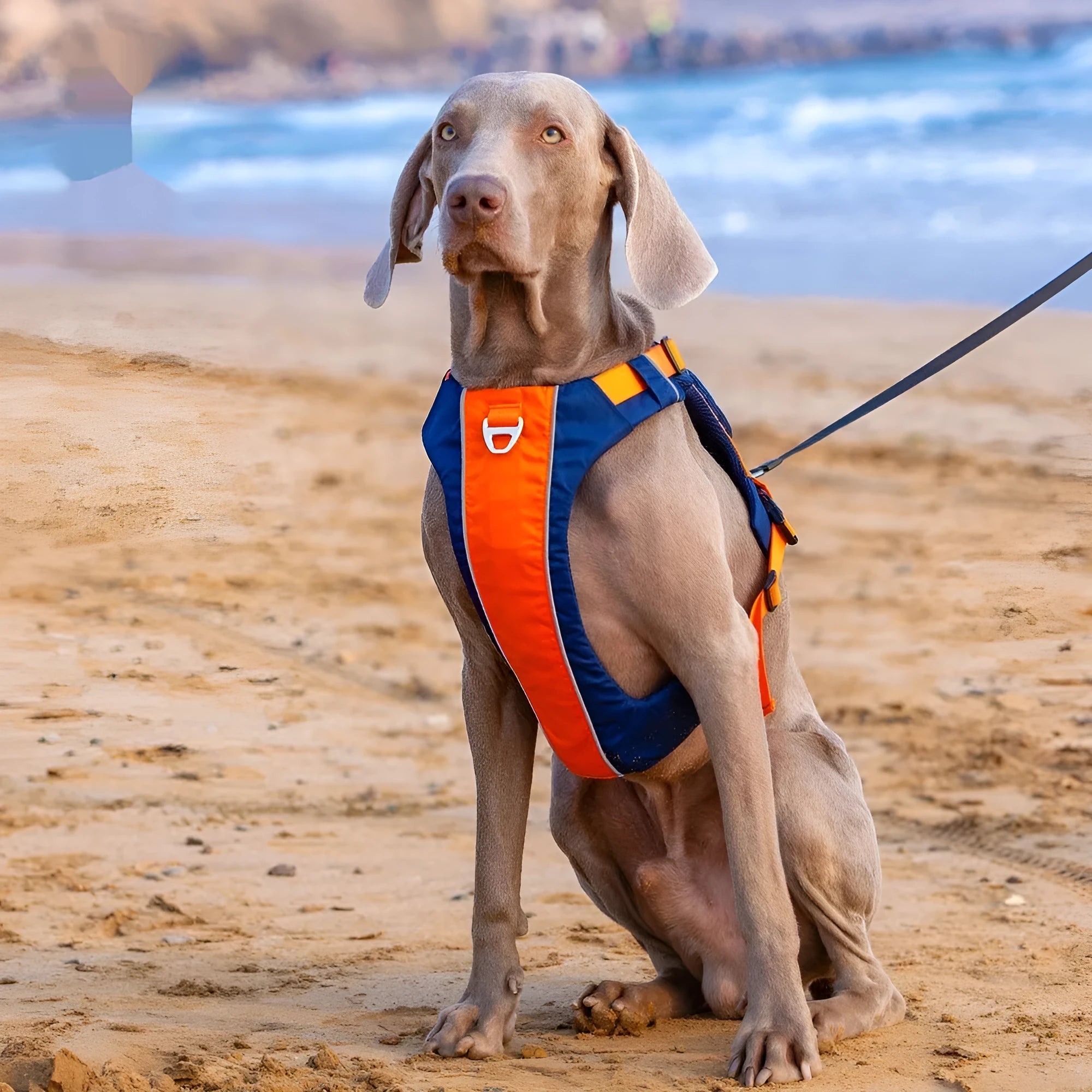 Nylon dog chest strap vest harness with hand rope in orange blue colour