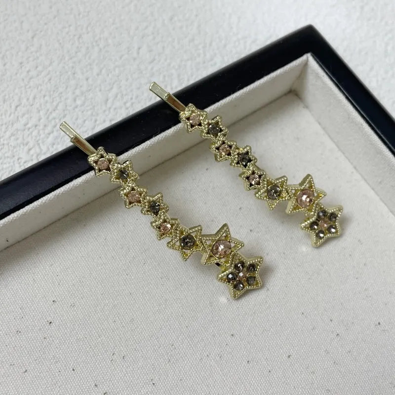 Gold alloy rhinestone barrettes hair clips with Korean star design for women