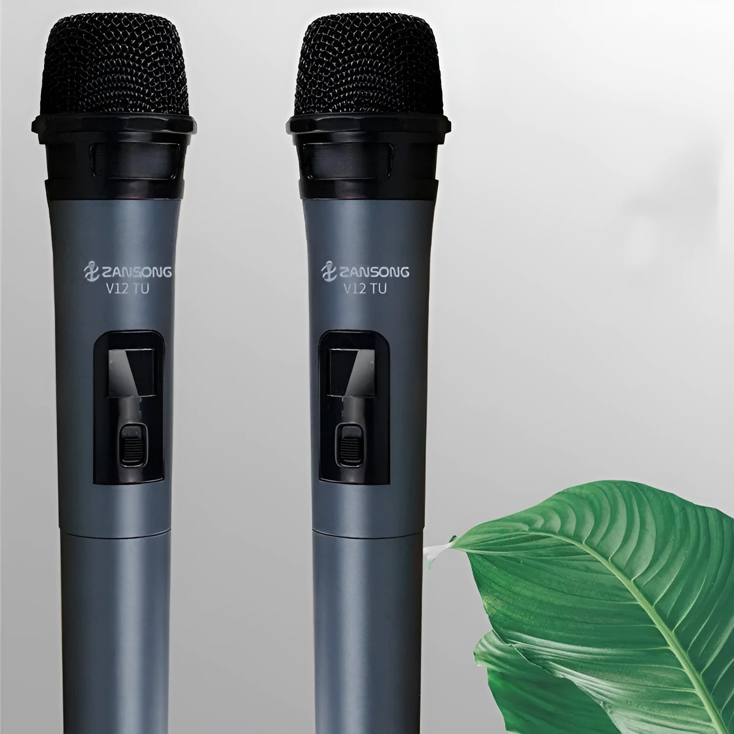 Black dynamic wireless handheld V12 microphone with USB receiver and adapter