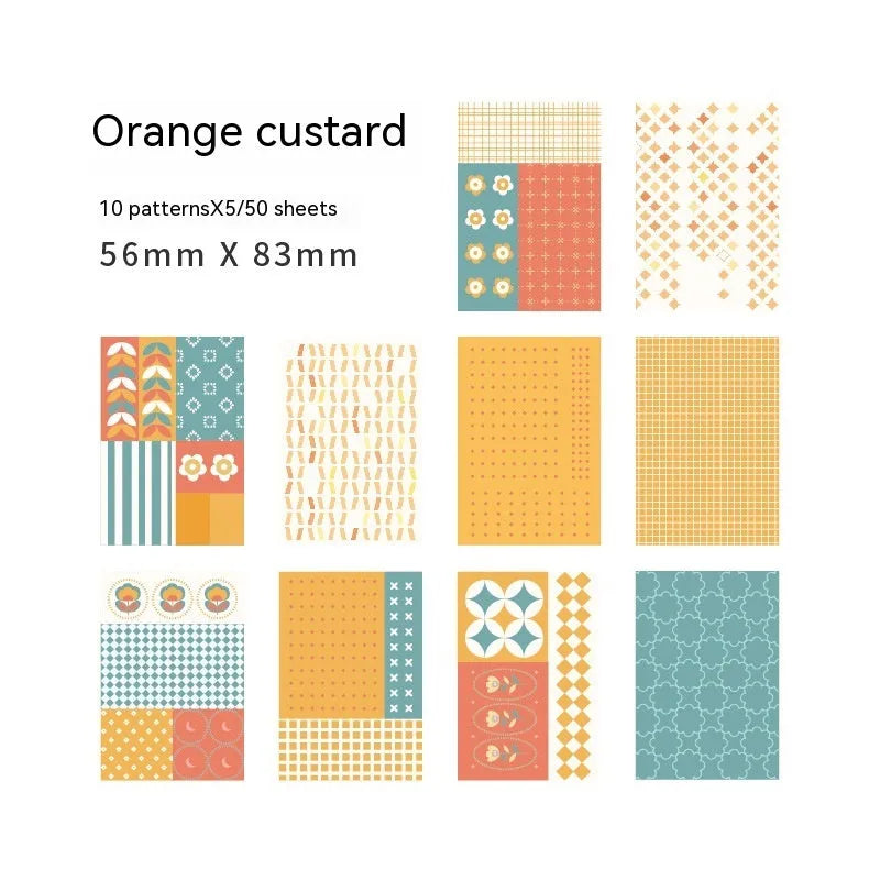 Dessert Supply Series retro collage note paper set showing ten different pastel colours on 56x83mm sheets