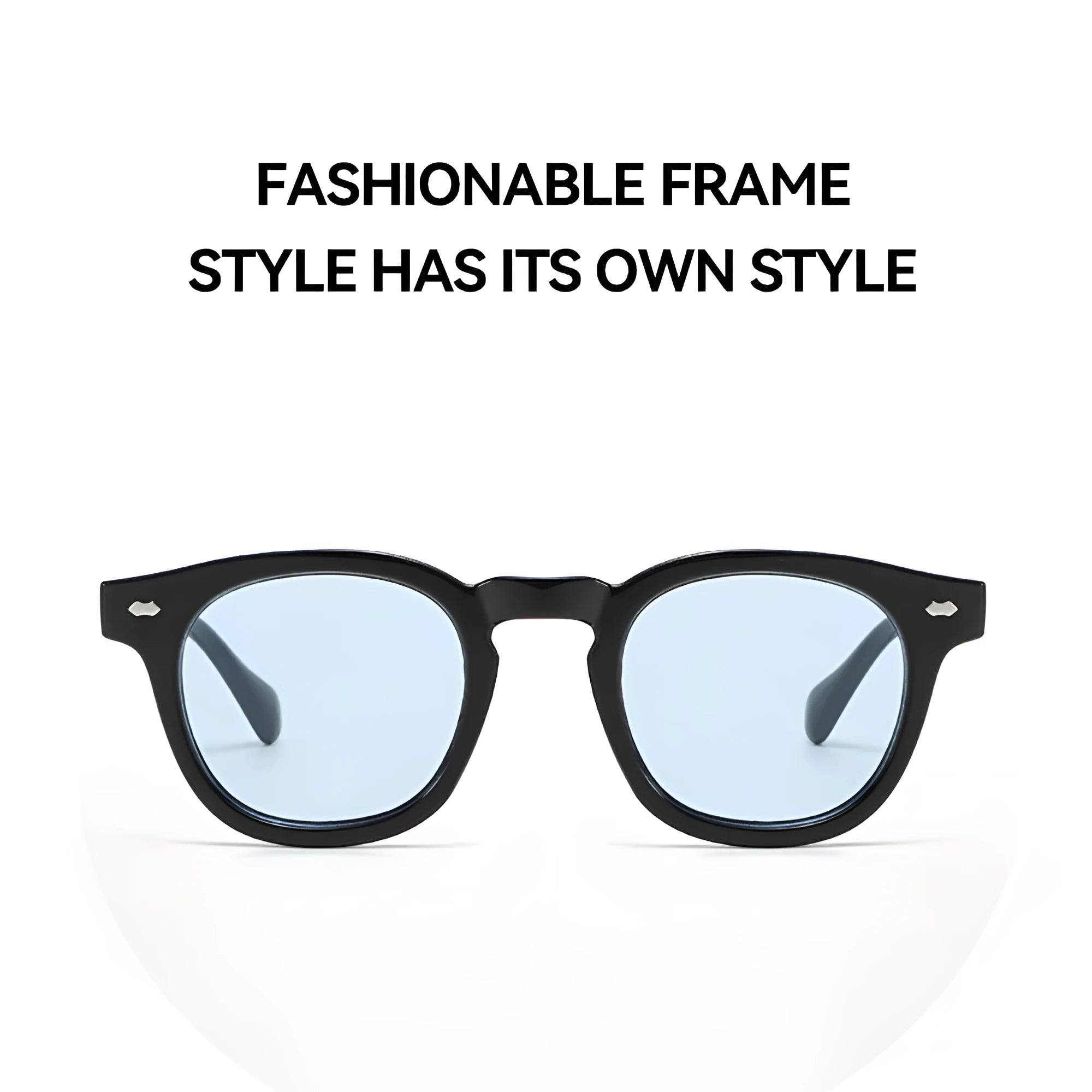 Simple round rim sunglasses with retro Hong Kong style in various colour combinations on a model.