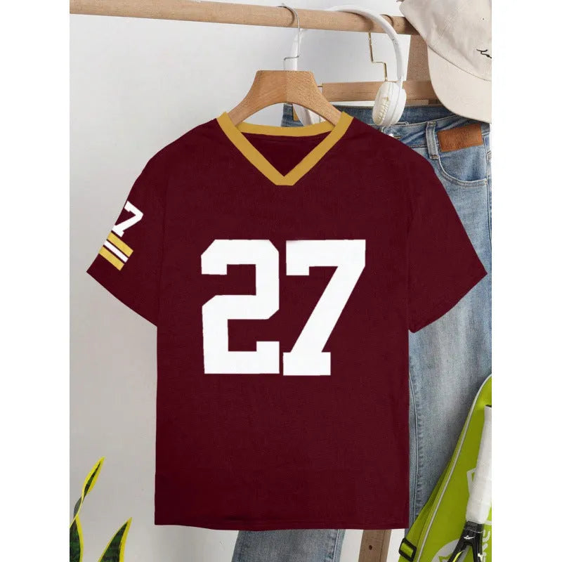 Men's loose fit cotton T-shirt with digital printed letter design in red