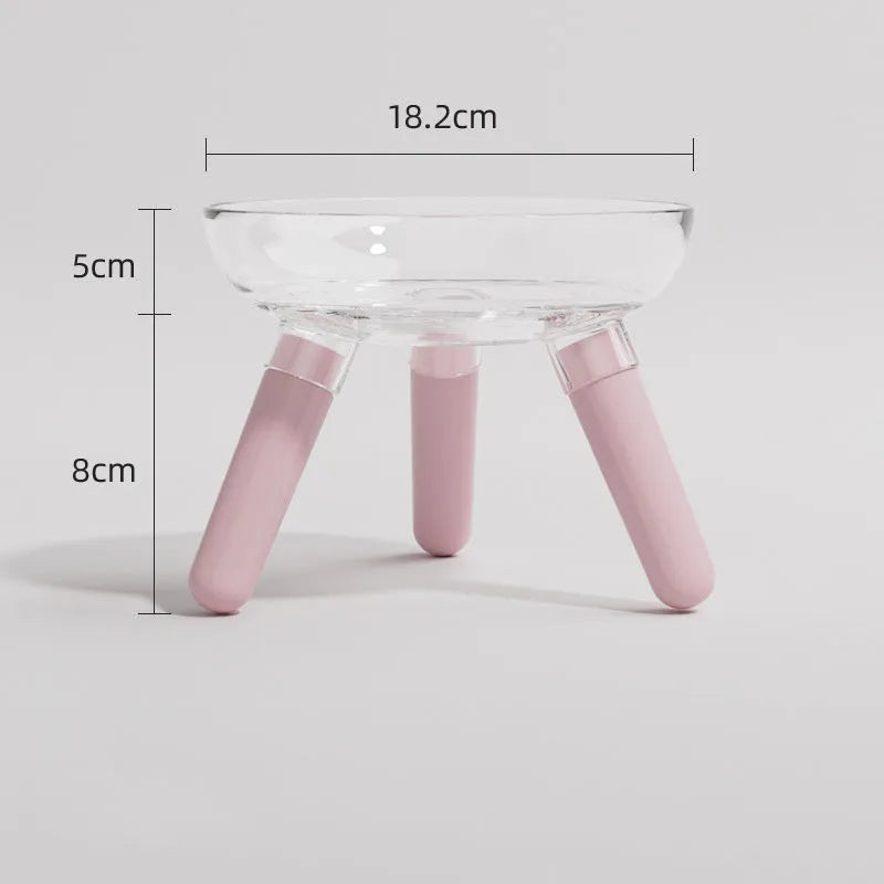 Transparent PC pet feeding bowl with anti-knock triangle base, 18.2cm diameter, blue colour