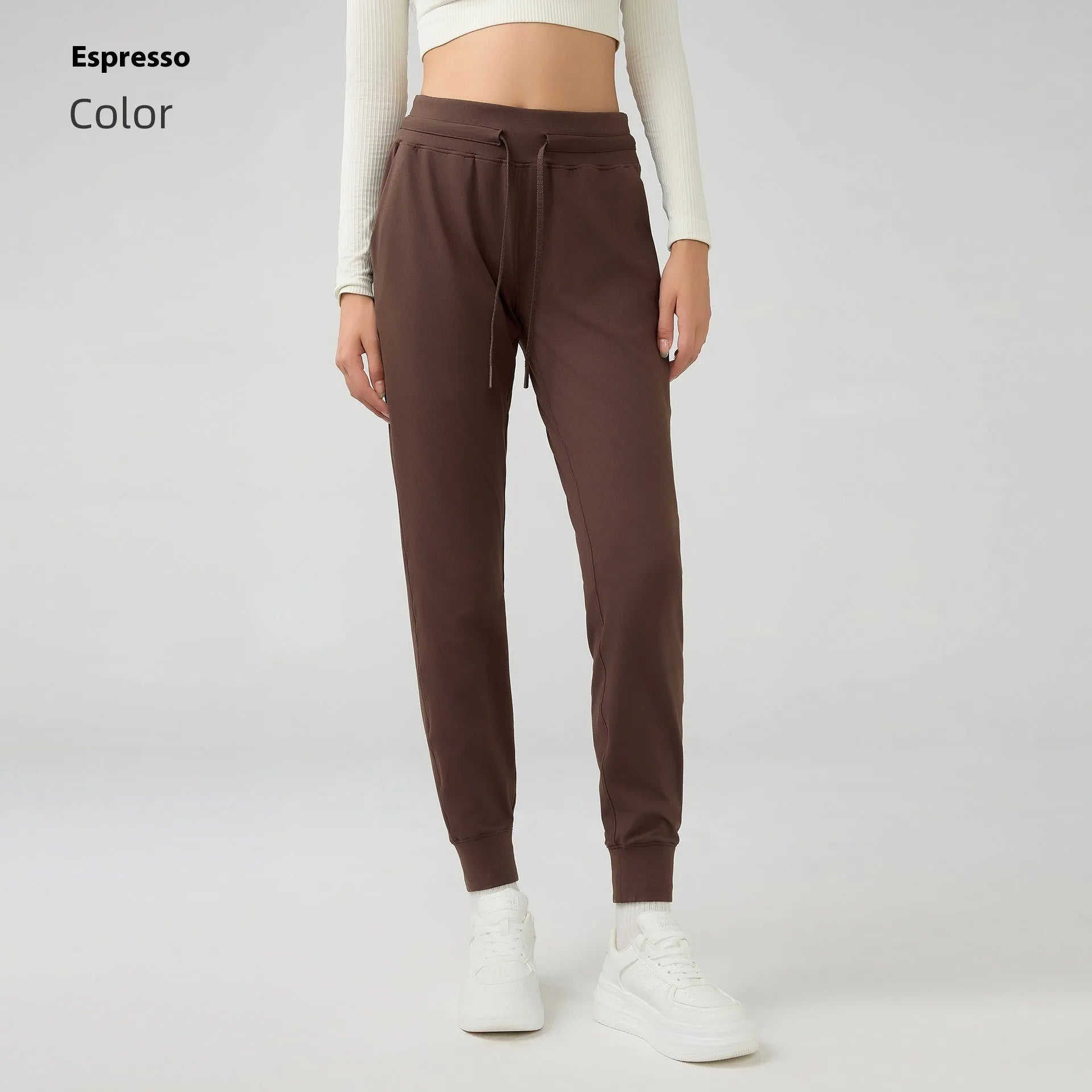 Women's high waist yoga pants with drawstring in Belgian Blue colour