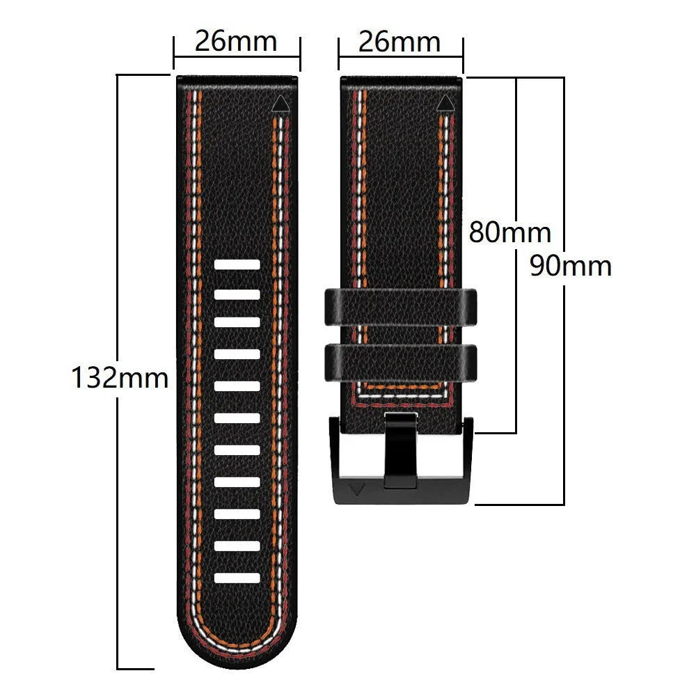 Silicone and leather quick-release watchband for Garmin Fenix smartwatch in black, showing 22mm width.