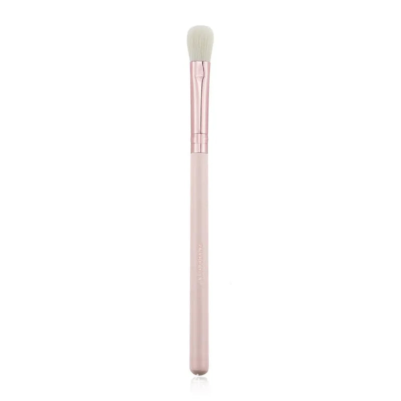 26 pink makeup brushes with wooden handles arranged in a PU storage bag