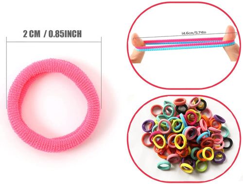 100 multicolour seamless cotton baby hair ties in small jar packaging