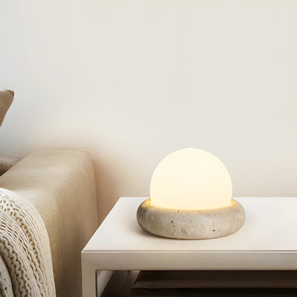 Round yellow cave stone coloured night light with remote control for bedside use