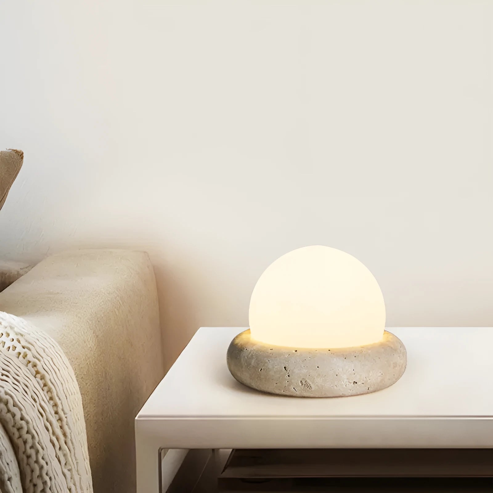 Round yellow cave stone coloured night light with remote control for bedside use