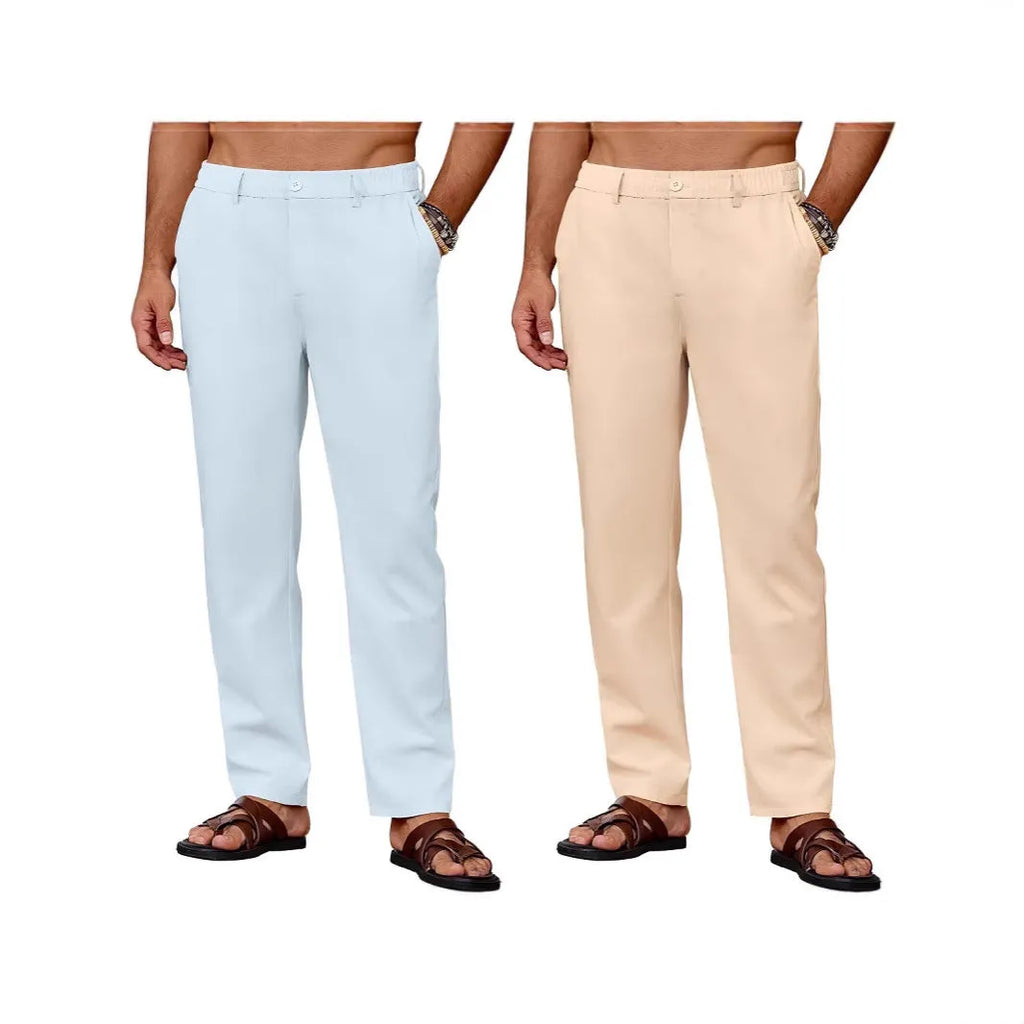 Men's casual breathable drawstring polyester straight pants in black with slight stretch