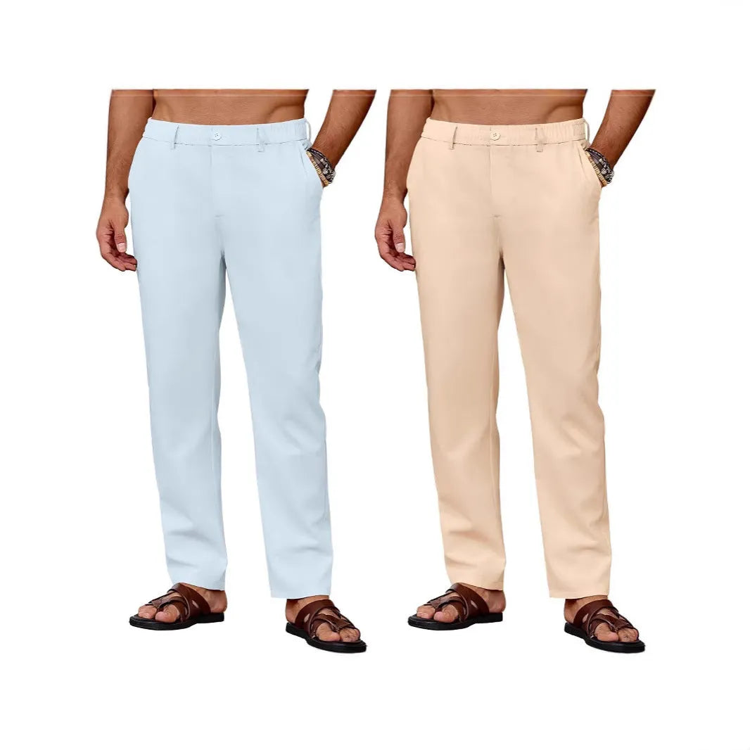 Men's casual breathable drawstring polyester straight pants in black with slight stretch