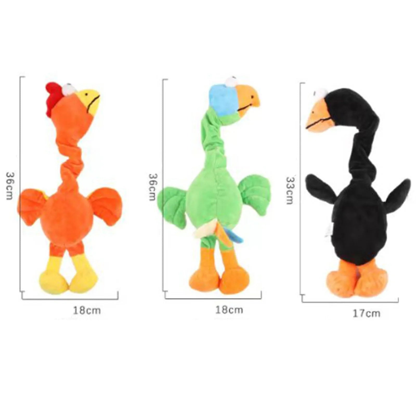 Screaming chicken sound dog chew toy in bite-resistant rubber, available in three colours.