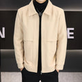 Casual khaki jacket with polo collar and side seam pockets