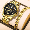Men's gold business quartz watch with stainless steel strap and 10mm thickness