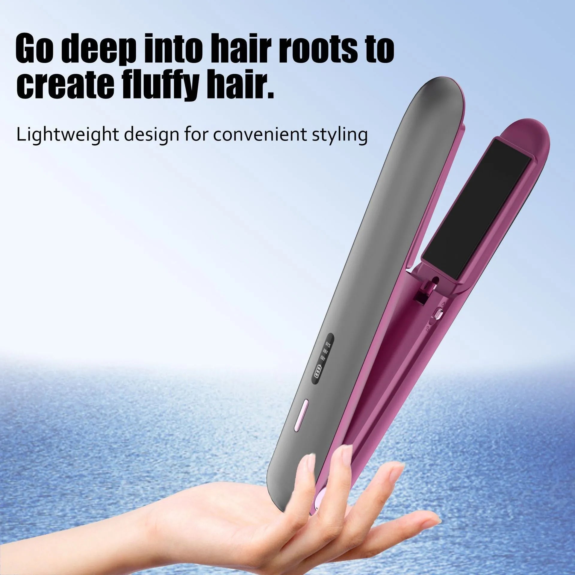 Moon shadow grey wireless hair straightener with tourmaline ceramic plates and lithium battery
